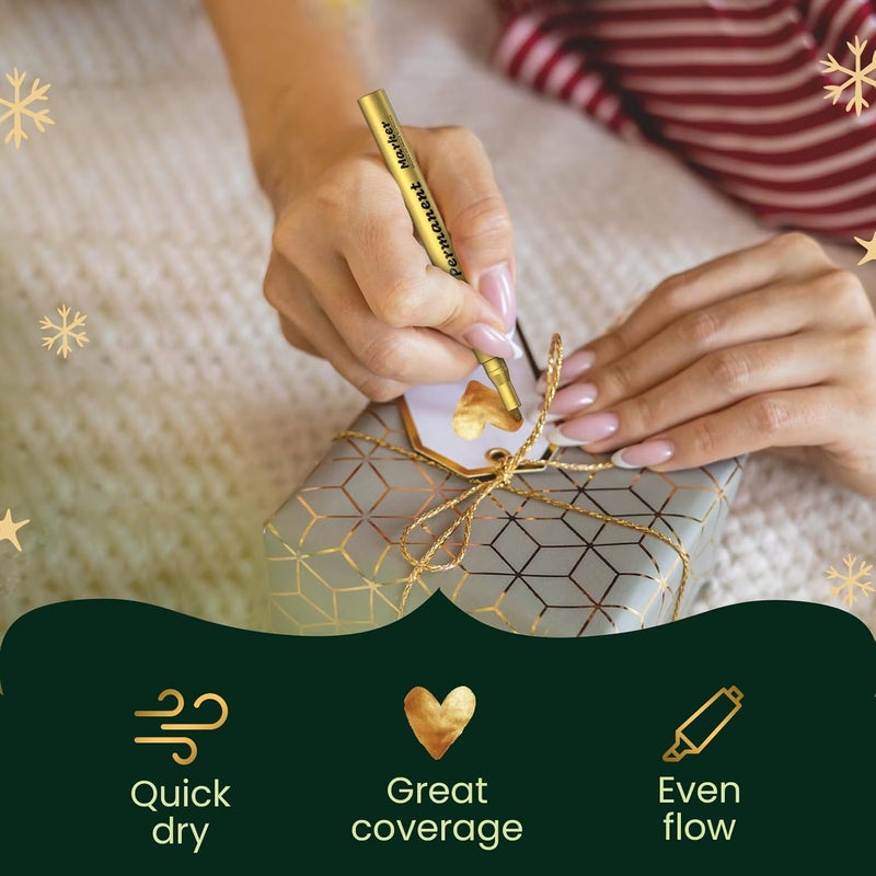 Zeno 2 Gold Paint Pens – Oil-Based Permanent Markers, Metallic Gold Ink, 0.7mm Extra Fine Tip for Rock, Glass, Fabric, Plastic, Cards, DIY & Christmas Crafts - Image 4